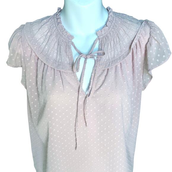 Express Lined Pink Ruffle Blouse Womens M Flutter Sleeve Feminine Coquette Top - Picture 3 of 16